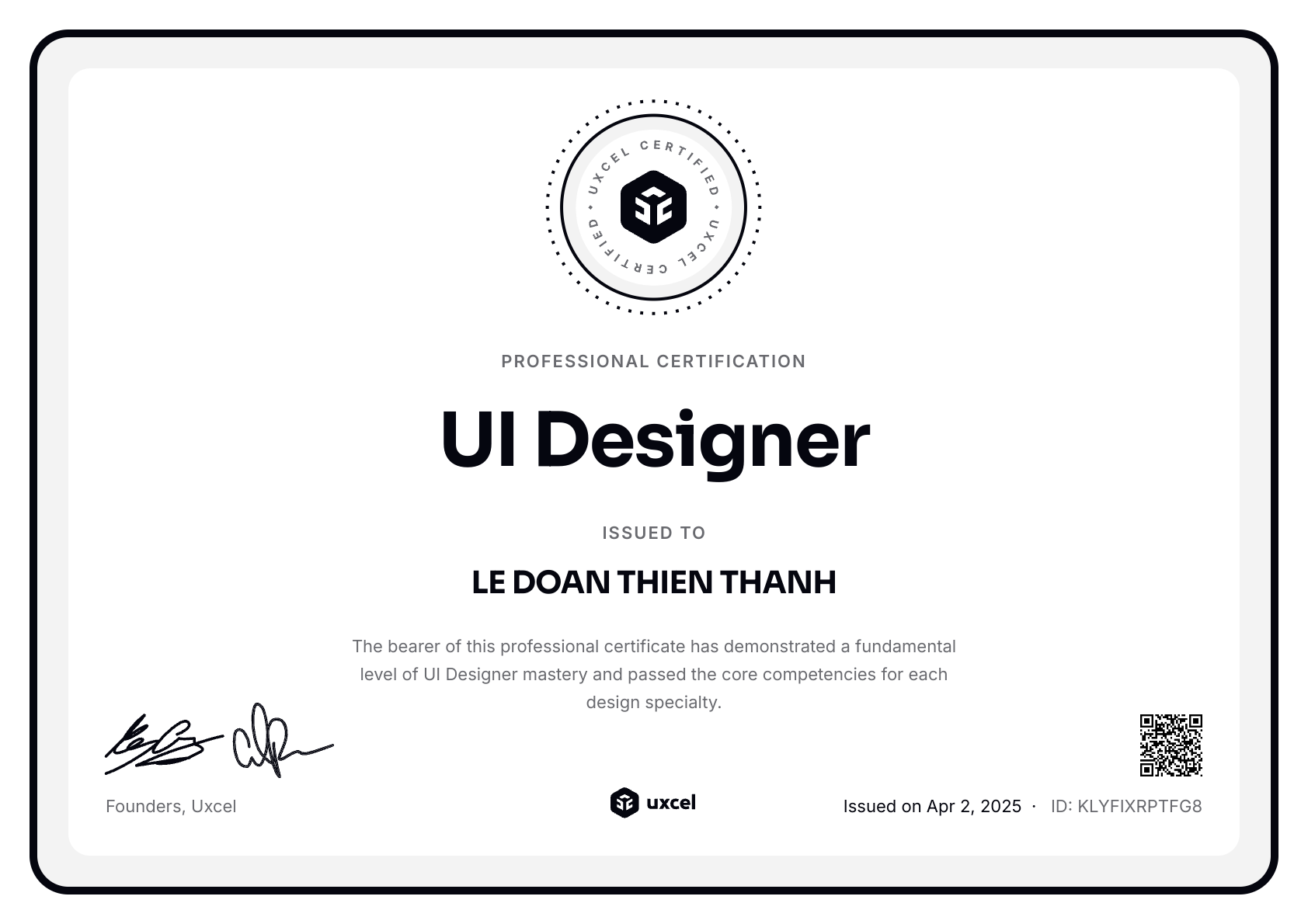 LE DOAN THIEN THANH's certificate